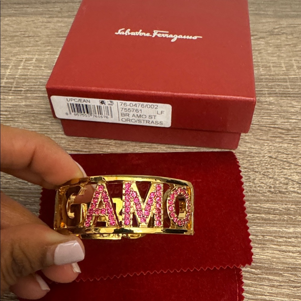 Salvatore Ferragamo Gold Logo Cuff Bracelet